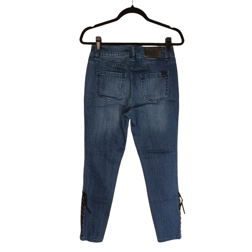 CATHERINE MALANDRINO Black Lace Up Skinny Blue Jeans 4 (Small)